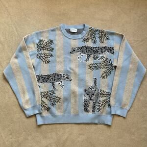 Mavrans Snow Leopard Knit Striped Pullover Sweater Large